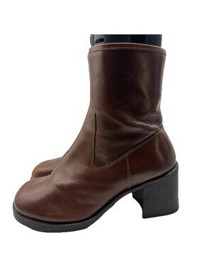 Oobash Layla Leather Ankle Boots Square Block Heel Women’s Size 10 Side Zip